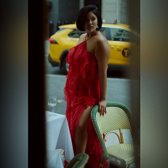 Anthropologie BHLDN Farrah High-Neck Ruffle Chiffon Maxi Dress  Medium New - Picture 2 of 7